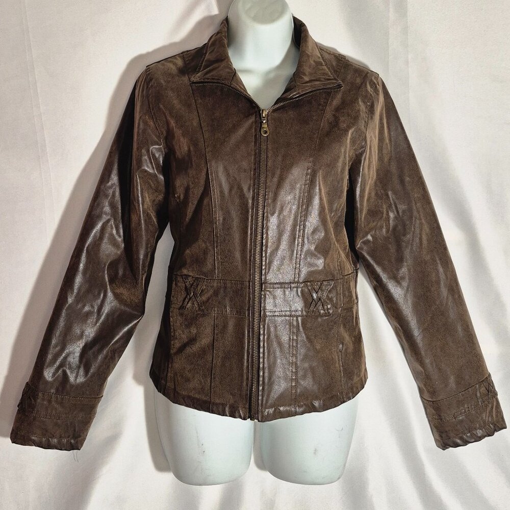 KC Collections dark brown faux leather jacket in size Medium - Picture 13 of 16